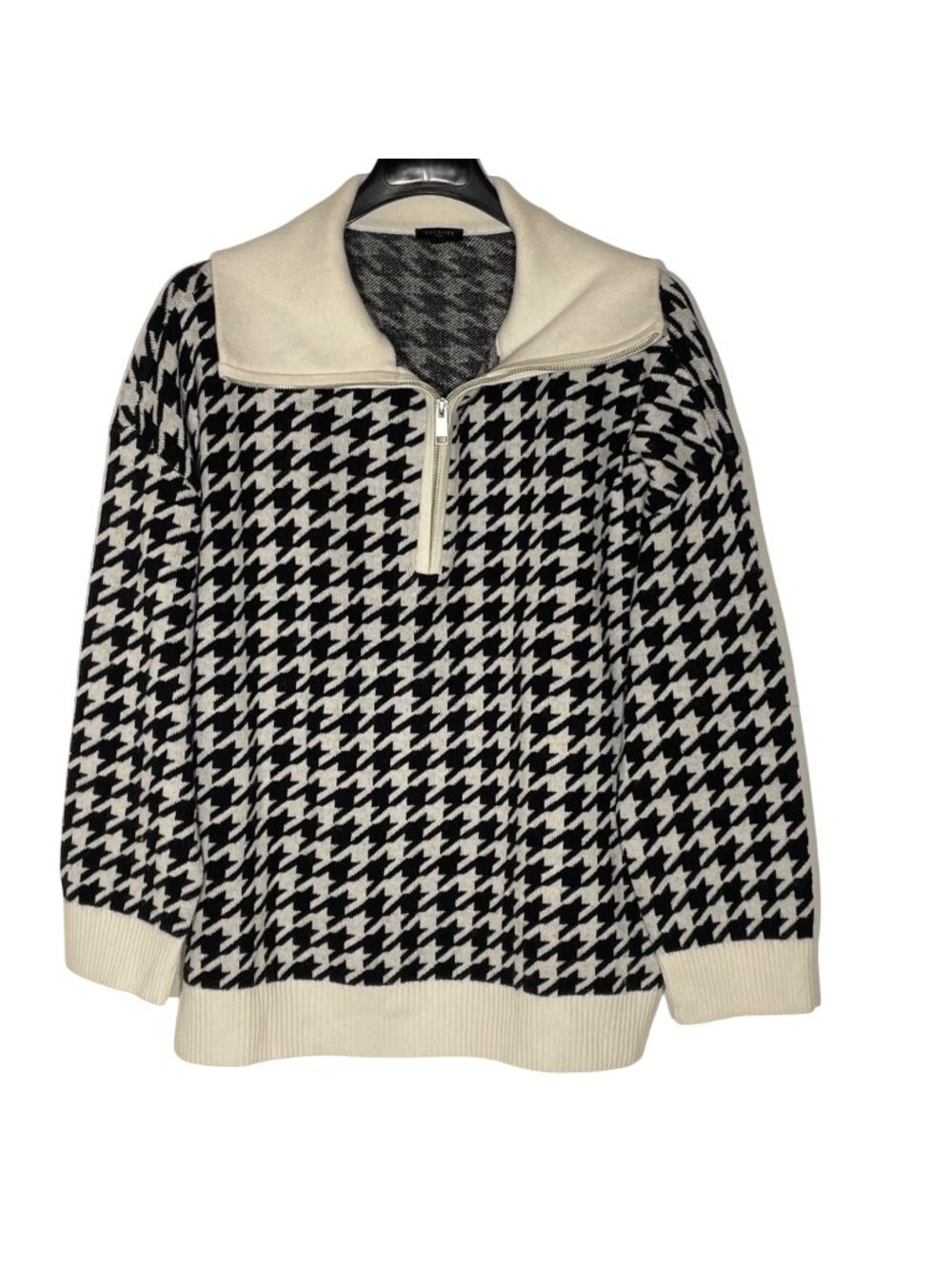 Talbots Houndstooth Quarter 1/4 Zip Boxy Sweater Sz 2X Preppy